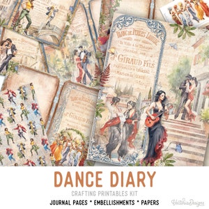 Dance Diary Junk Journal Kit Printable Junk Journal Kit Dance Embellishments Dance Junk Journal Papers Craft Kit Dancing Journal - 003039