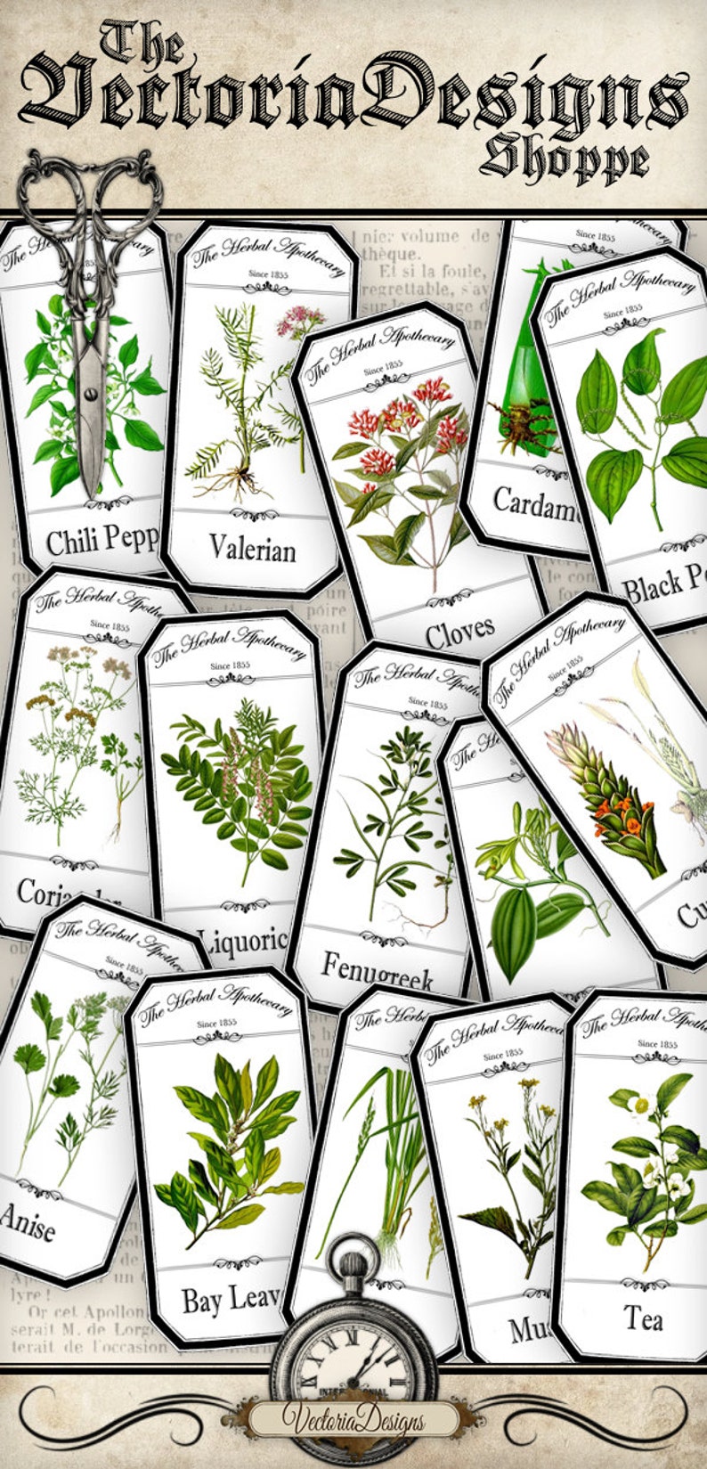 Herbal Apothecary Labels printable save ink paper craft art hobby crafting scrapbooking instant download digital collage sheet 000912 image 2