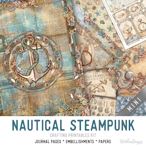 Nautical Steampunk MINI Crafting Printables Kit Nautical Junk Journal Embellishments Printable Paper Craft Kits Journal Tutorial 002938