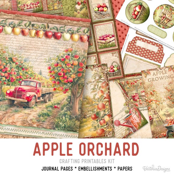 Apple Orchard Junk Journal Kit (Standard) - Printable Pages, Papers and Embellishments for Crafting - 003780