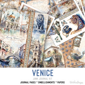 Venice Junk Journal Kit, Venice Printable Junk Journal Kit Venice Embellishments Junk Journal Papers Venice Craft kit Venice Journal 003230
