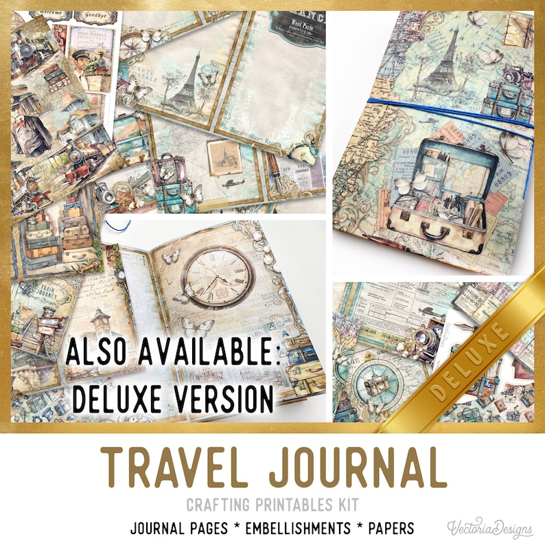 Travel Junk journal Kit Travel Journal MINI Crafting Printables Kit Travel Embellishments Junk Journal Travel Paper Travel Craft Kits 003065 image 5