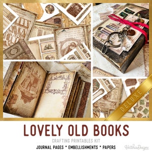 Lovely Old Books DELUXE Crafting Printables Kit, Vintage Junk Journal, Paper Embellishments, Old Paper Craft Kits, Journal Tutorial - 002803