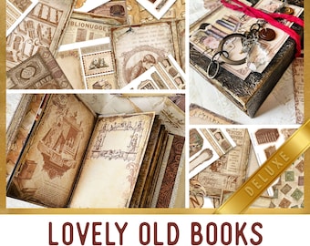 Lovely Old Books DELUXE Crafting Printables Kit, Vintage Junk Journal, Paper Embellishments, Old Paper Craft Kits, Journal Tutorial - 002803
