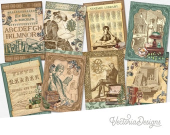 Vintage Literature Themed Cards Printable Cards Printable Library Junk Journal Embellishments Cards Printable Library Scrapbooking 002773