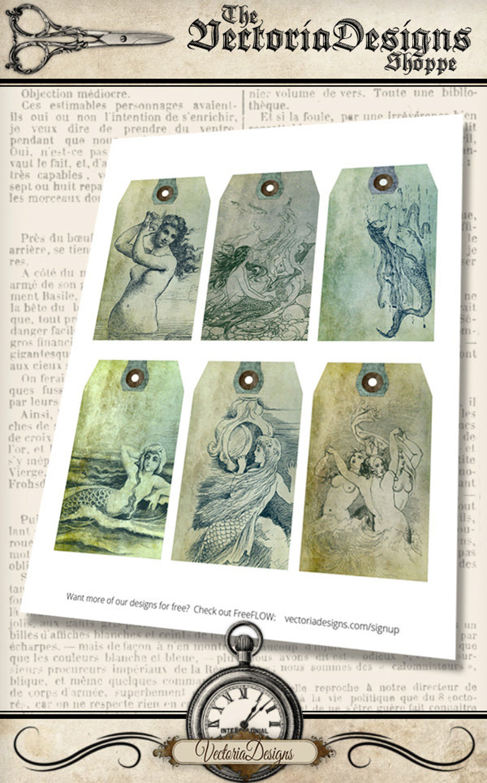 Mermaid Tags Printable Paper Craft Shabby Art Hobby Crafting - Etsy
