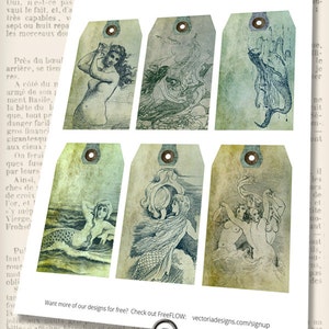 Mermaid Tags printable paper craft shabby art hobby crafting scrapbooking instant download digital collage sheet 001297 image 2