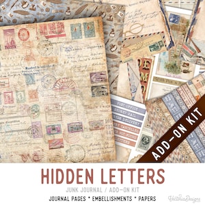Hidden Letters Junk Journal Kit ADD-ON, Printable Junk Journal Pages Printable Junk Journal Kit Craft kits Vintage Junk Journal 003343