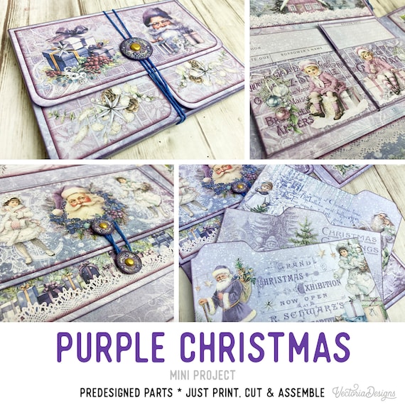 Purple Christmas Mini Project Christmas Booklet Craft Kit Folio Kit Crafts Library Cards Folio Junk Journal Add On Printable Craft 003172
