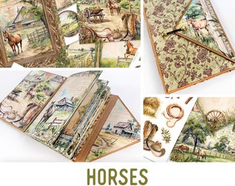 Horses Junk Journal Kit, Horses Journal Crafting Printables Kit Horses Embellishments Printable Horses Paper Craft Tutorial Horses 003537