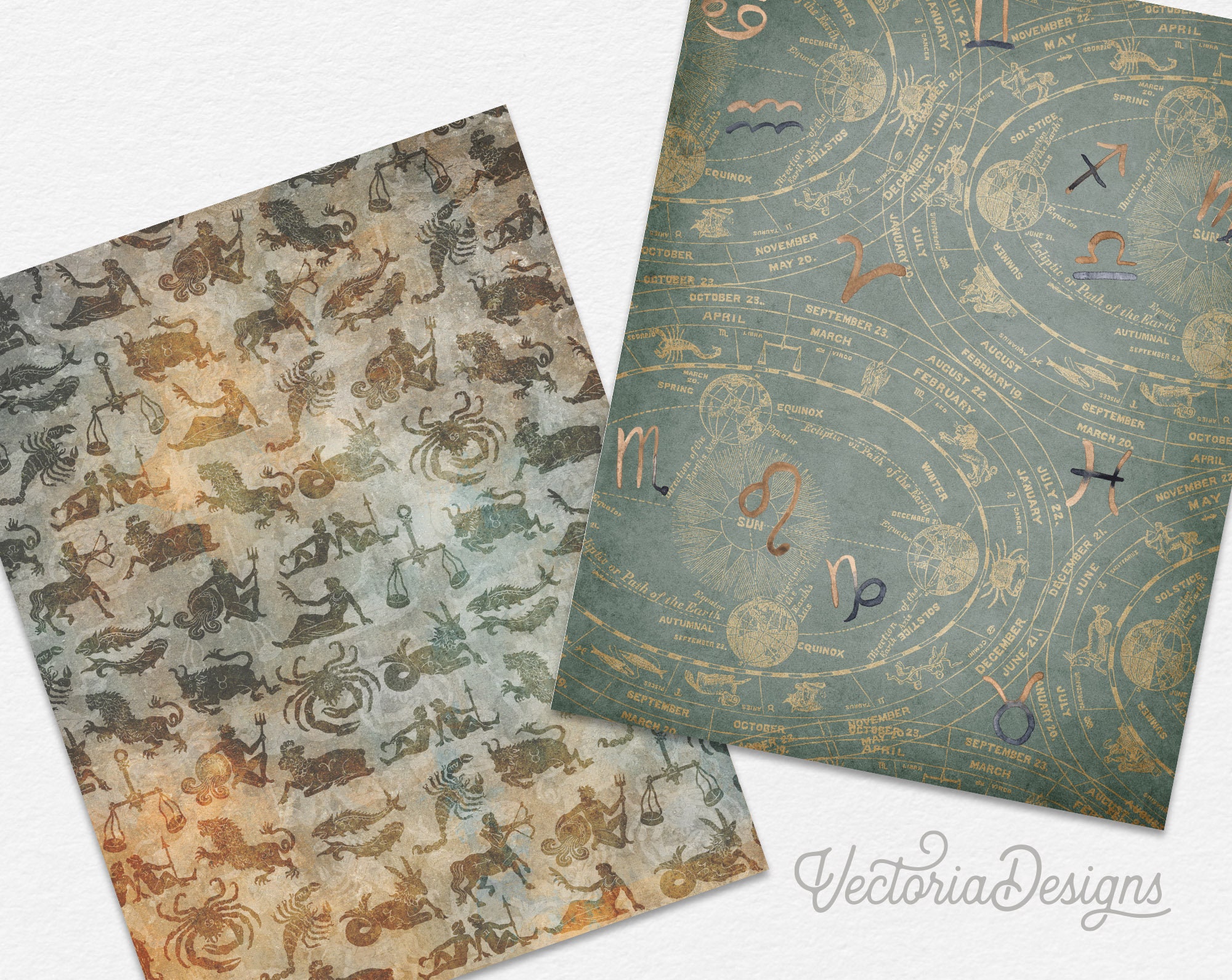 Mystical Zodiac Paper Pack, Printable Zodiac Paper, Astrology Junk