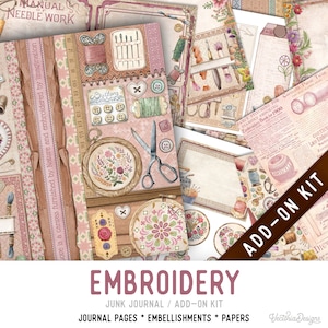 Embroidery Junk Journal Kit ADD-ON, Printable Junk Journal Pages Journal Kit Craft kits Vintage Junk Journal 003430
