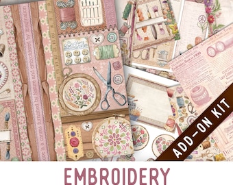 Embroidery Junk Journal Kit ADD-ON, Printable Junk Journal Pages Journal Kit Craft kits Vintage Junk Journal 003430