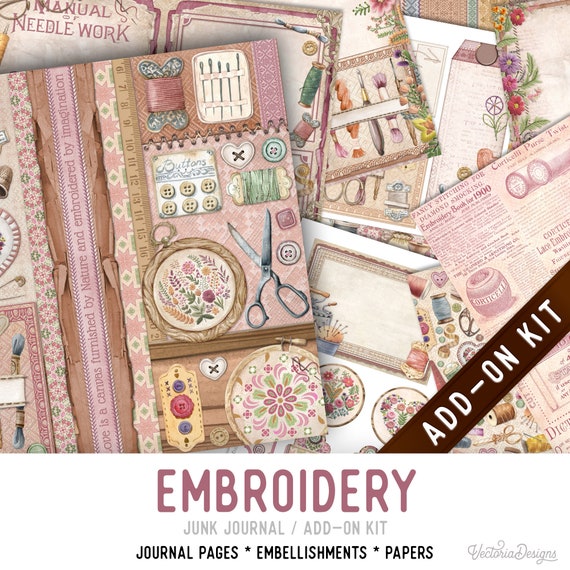 Embroidery Junk Journal Kit, Printable (Add-On Kit) - 003430