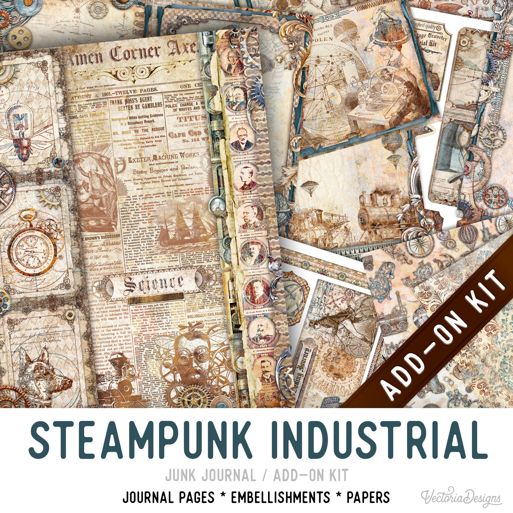 Steampunk Industrial Junk Journal Kit ADD-ON, Printable Junk Journal ...