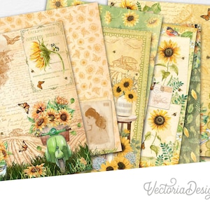 Spring Sunflowers Paper Pack, Printable Paper Pack, Digital Paper, Sunflower Decoration, Sunflower Gift, Sunflowers Spring Paper Pack 002198