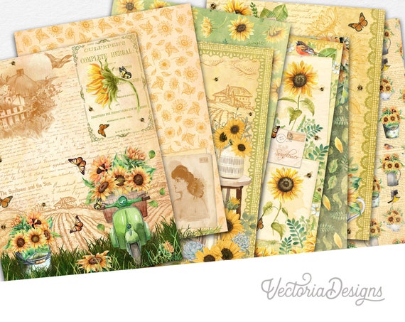 Spring Sunflowers Paper Pack, Printable Paper Pack, Digital Paper, Sunflower Decoration, Sunflower Gift, Sunflowers Spring Paper Pack 002198