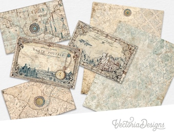 Steampunk enveloppen afdrukbare enveloppen afdrukbare Steampunk schrijfpapier ongewenste dagboek versieringen Ephemera Steampunk Scrapbook 002654