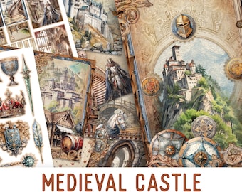 Medieval Castle Junk Journal Kit, Medieval Crafting Printables Medieval Embellishments Printable Medieval Castle Paper Junk Journal 003322