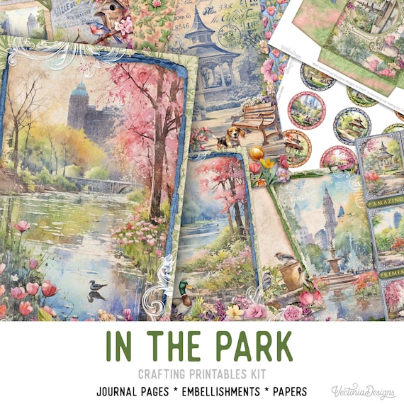 Park Junk Journal Kit (Standard) - Printable Pages, Papers and Embellishments for Crafting - 003531