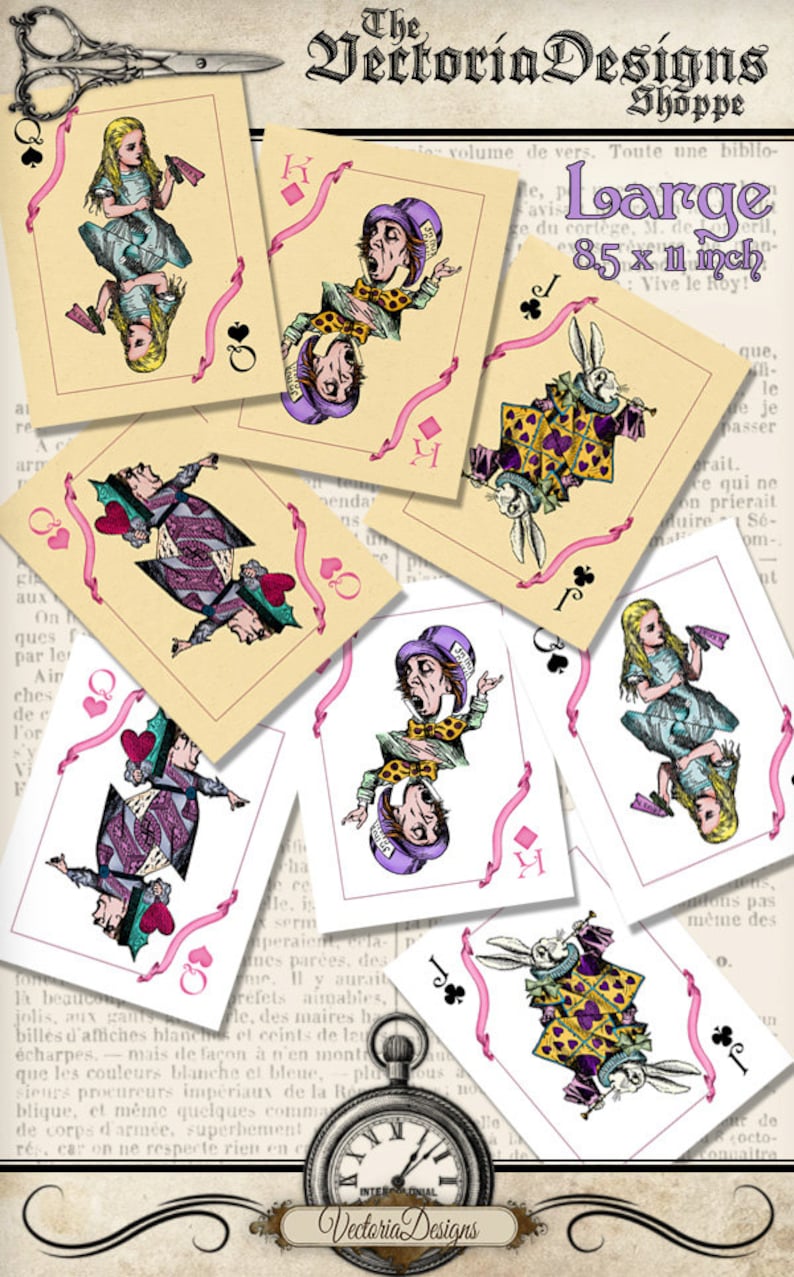 Printable Alice in Wonderland Playing Cards Color Wall Art - Etsy