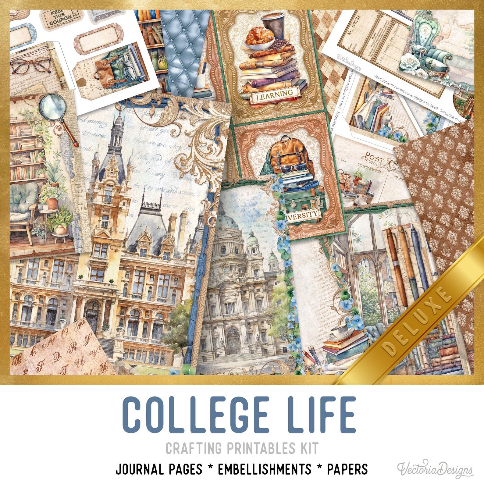 College Life Large Junk Journal Kit DELUXE, College Crafting Printables Kit College ...