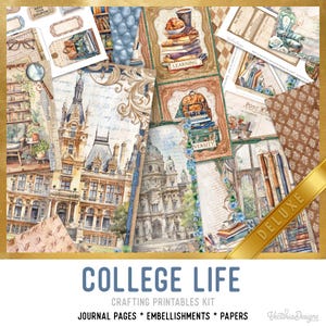 College Life Large Junk Journal Kit DELUXE, College Crafting Printables Kit College Embellishments College Paper College Junk Journal 003463