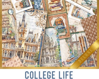 College Life Large Junk Journal Kit DELUXE, College Crafting Printables Kit College Embellishments College Paper College Junk Journal 003463