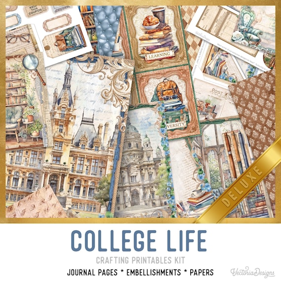 College Life Large Junk Journal Kit DELUXE - Printable Pages, Papers and Embellishments for Crafting - 003463