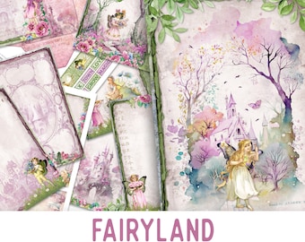 Fairyland Junk Journal Kit Fairy Printable Junk Journal Kit Fairies Embellishments Fairy Junk Journal Papers Fairies DIY Craft kit - 002905