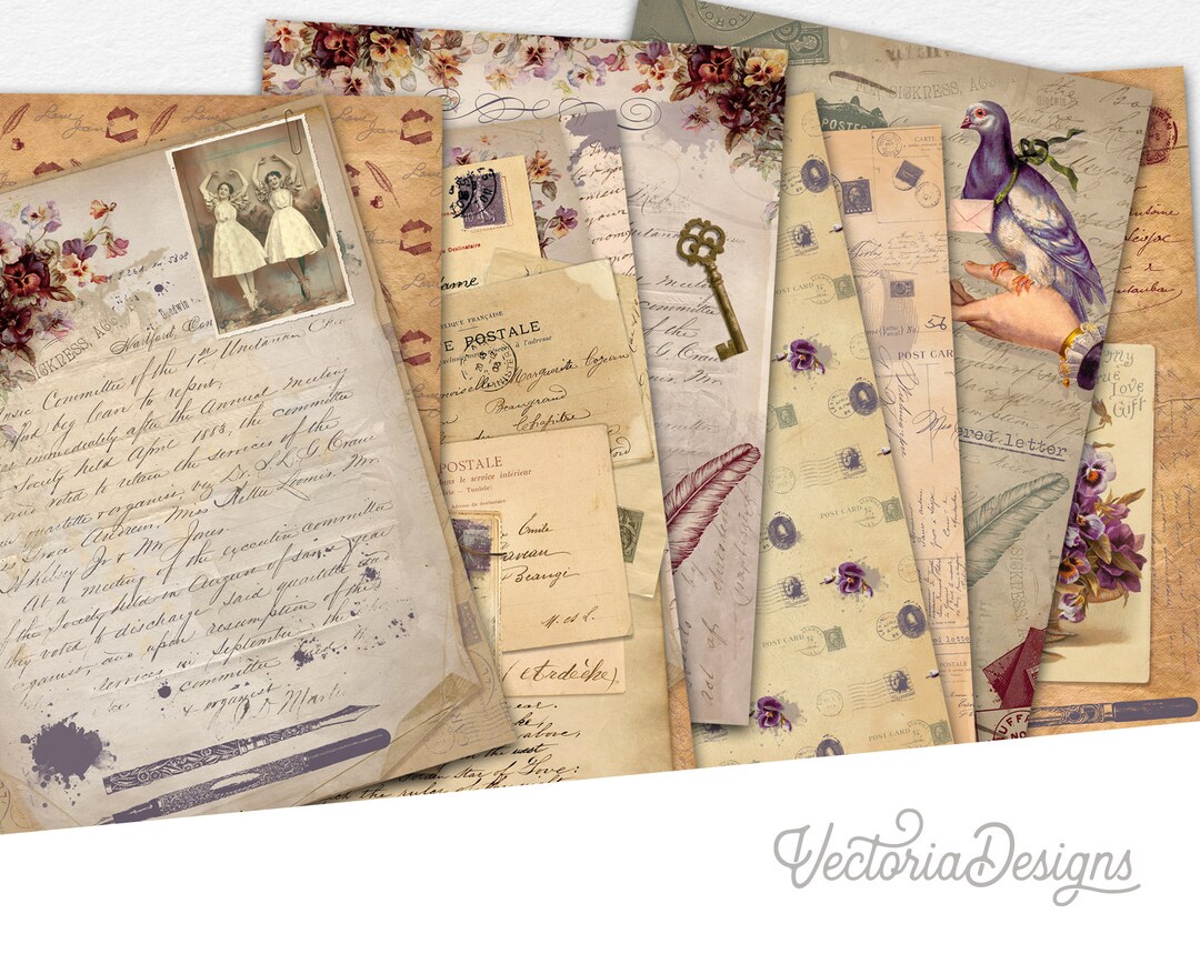 Paper Letters Collection Vintage Letters Paper Pack, Printable Paper Pack, Digital Paper ...