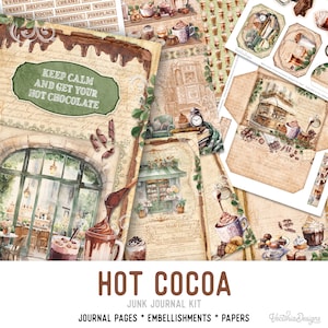 Hot Cocoa Junk Journal Kit, Printable Junk Journal Kit Chocolate Embellishments Junk Journal Chocolate Papers Chocolate Craft Kit 003139