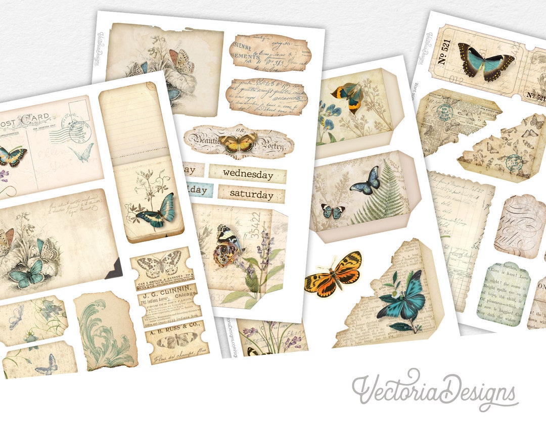 Butterflies Embellishment Sheets, Junk Journal Printable Pack, Digital ...