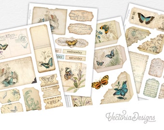 Butterflies Embellishment Sheets, Junk Journal Printable Pack, Digital Paper Crafting, Vintage Ephemera Pack, Scrapbook Supplies, DIY 002428
