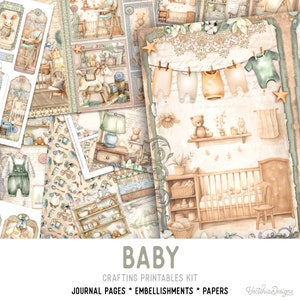 Baby Junk Journal Kit Large, Baby Crafting Printables Kit Baby Embellishments Baby Printable Paper Baby Craft Kit Baby Crafts - 003264