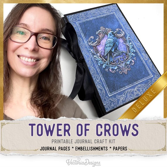 Tower of Crows Junk Journal Kit (DELUXE) - Halloween Printable Journal Pages, Embellishments & Papers - 004112