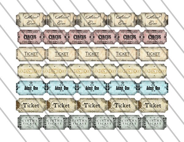 printable tickets vintage tickets strip collage sheets digital tickets scrapbook tickets printable ephemera paper tickets 000175