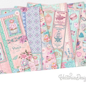 Vintage Cupcakes Paper Pack, Shabby Chic Cupcakes, Printable Cupcake Paper, Printable Crafting Paper, Pink Cupcakes, Scrapbook Paper 002386
