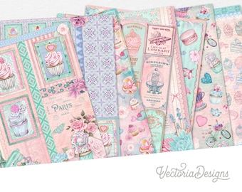 Vintage Cupcakes Paper Pack, Shabby Chic Cupcakes, Printable Cupcake Paper, Printable Crafting Paper, Pink Cupcakes, Scrapbook Paper 002386