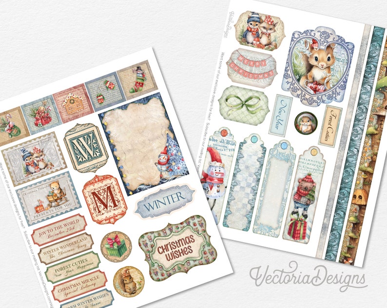 Christmas Forest Cuties Junk Journal Kit ADD-ON, Printable Junk Journal Pages Printable Junk Journal Kit Craft kits Junk Journal 003277 image 5