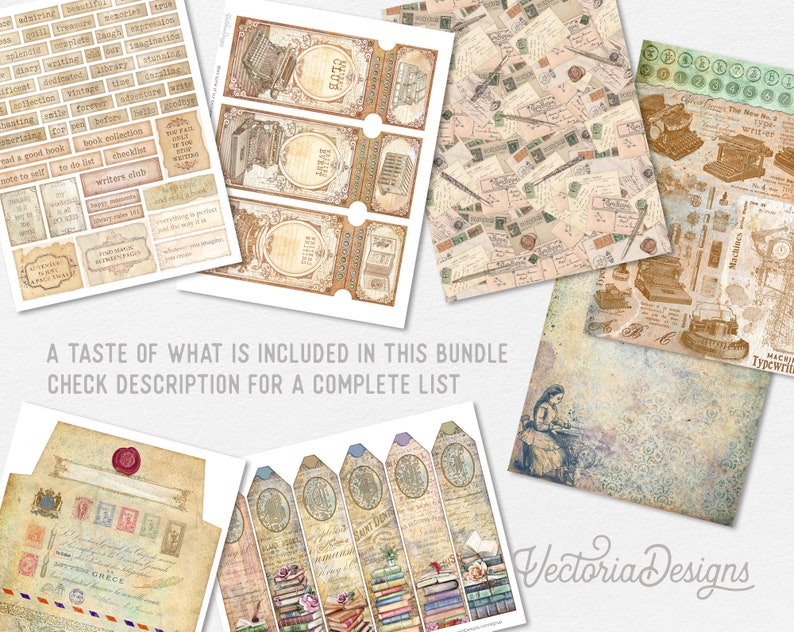 Creative Writing DELUXE MEGA Crafting Bundle, Writer, Vintage Books, Printable Paper Pack, Embellishments, Junk Journal, Craft Kits 002690 image 3