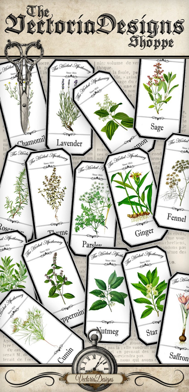 Herbal Apothecary Labels printable save ink paper craft art hobby crafting scrapbooking instant download digital collage sheet 000912 image 3