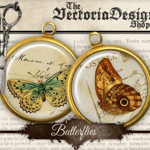 Butterfly Circles, Printable Pendant Jewelry, Vintage Images, Butterflies Printable, Digital Circles Pendants, Collage Sheets 001143