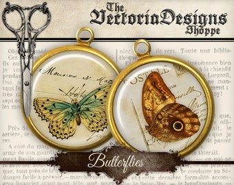 Butterfly Circles, Printable Pendant Jewelry, Vintage Images, Butterflies Printable, Digital Circles Pendants, Collage Sheets 001143