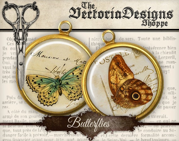 Butterfly Circles, Printable Pendant Jewelry, Vintage Images, Butterflies Printable, Digital Circles Pendants, Collage Sheets 001143