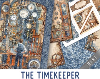 The Timekeeper Junk Journal Kit MINI, Steampunk Junk Journal Crafting Printables Clocks Journal Embellishments Clockwork Craft 003864