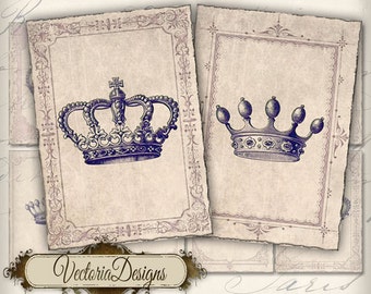 Crowns ATC vintage images digital background instant download printable collage sheet VD0133
