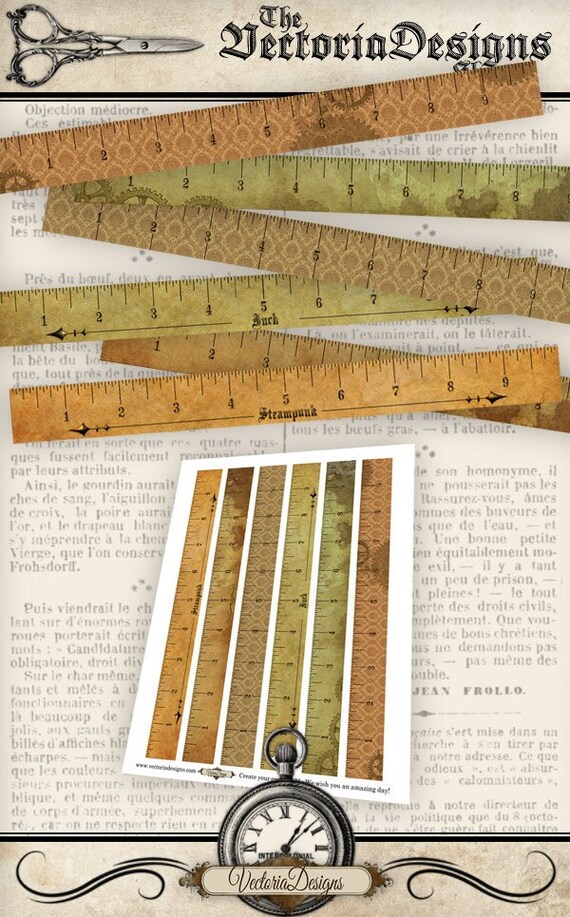 Steampunk Rulers Inch Vintage Printable Images Digital Collage - Etsy