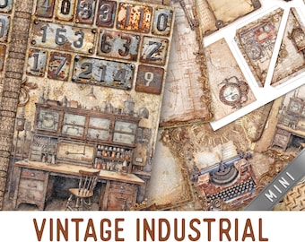 Vintage Industrial Large Junk Journal Kit MINI, Industrial Crafting Printables Industrial Embellishments Printable Paper Junk Journal 003527