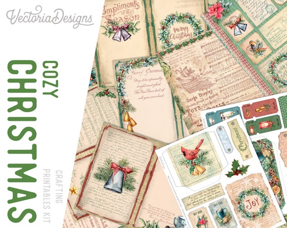 Cozy Christmas Junk Journal Kit (Standard) – Printable Pages, Papers and Embellishments - 002341